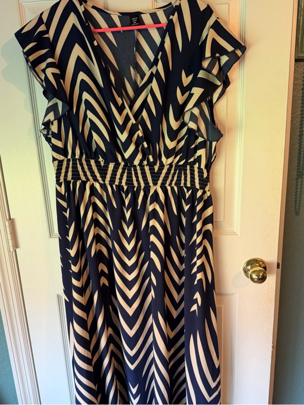 SHEIN Navy and Cream Chevron-Print Maxi Wrap Dress